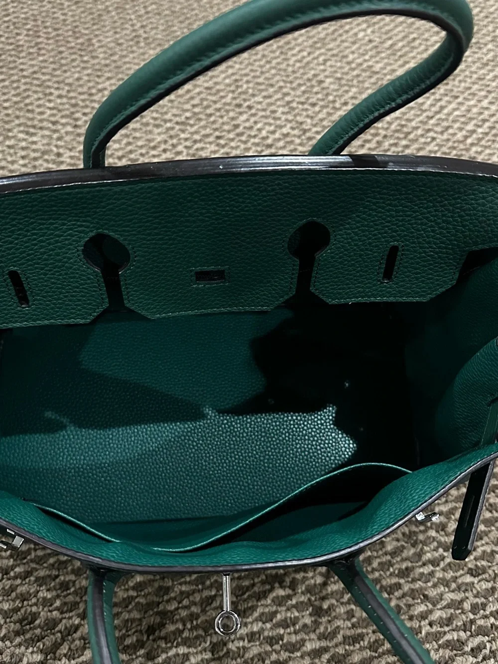 Ainifeel Structured Green Leather Top-Handle Satchel